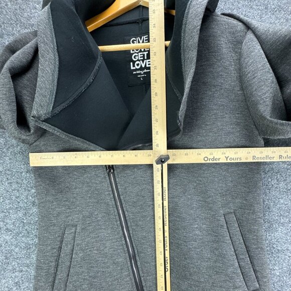 **SOLD**Betsey Johnson Performance Jacket Womens Large Gray Hooded Asymmetrical - Picture 14 of 15